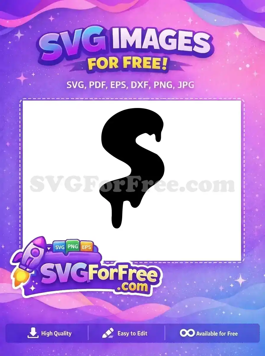 A free dripping 'S' letter SVG design in solid black, perfect for unique logos, monograms, or graphic art. Download this free vector for creative projects today!