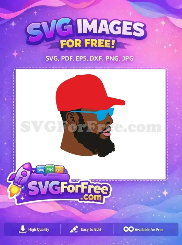 Free vector SVG of a stylish man in profile, wearing a vibrant red cap and cool blue sunglasses. A truly free design.