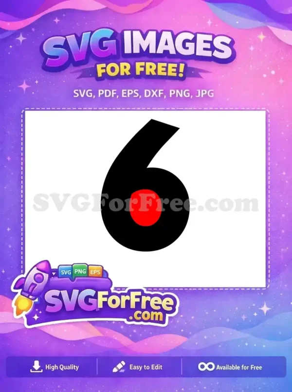 A free number 6 design, bold black with a vibrant red circle, ideal for sports, logos, or modern graphic projects.