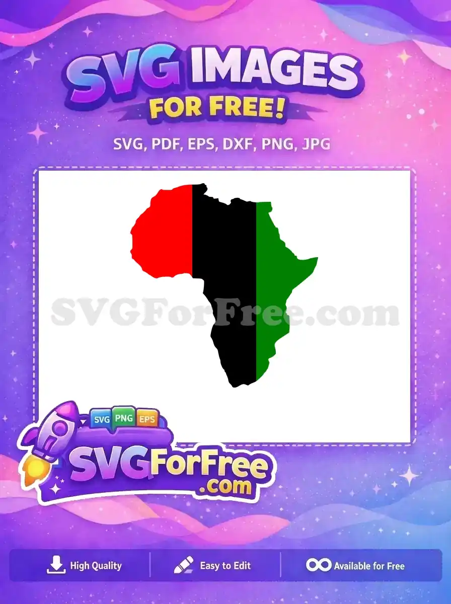 Free African map in Pan-African flag colors: red, black, green for unity and heritage. This free design is perfect for celebrating Black history and cultural pride projects.