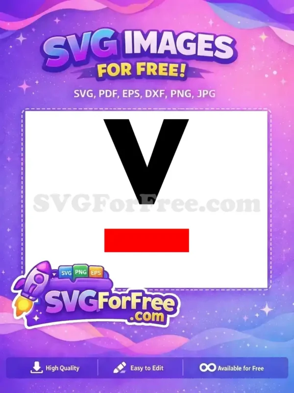 A minimalist free SVG design featuring a bold black downward-pointing V-shape above a vibrant red horizontal bar.