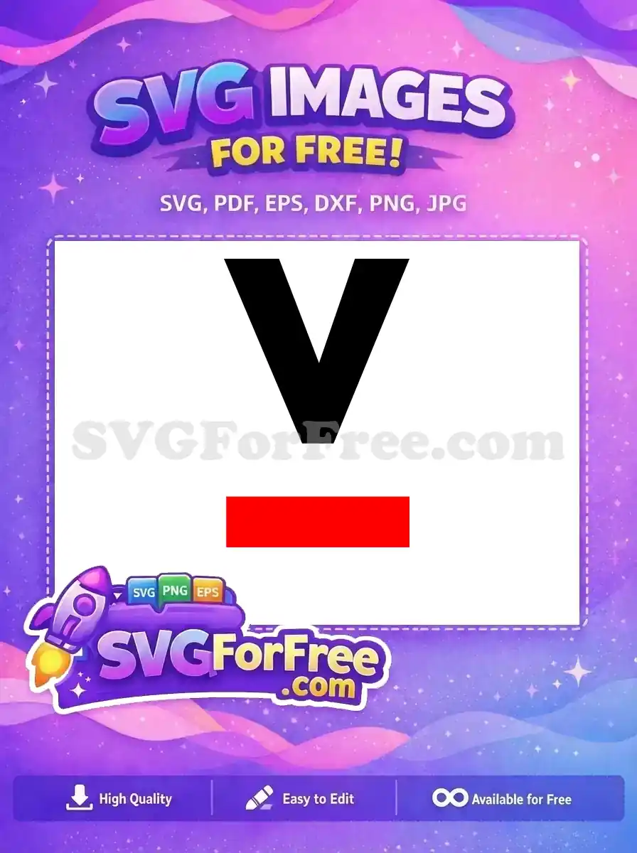 A minimalist free SVG design featuring a bold black downward-pointing V-shape above a vibrant red horizontal bar.