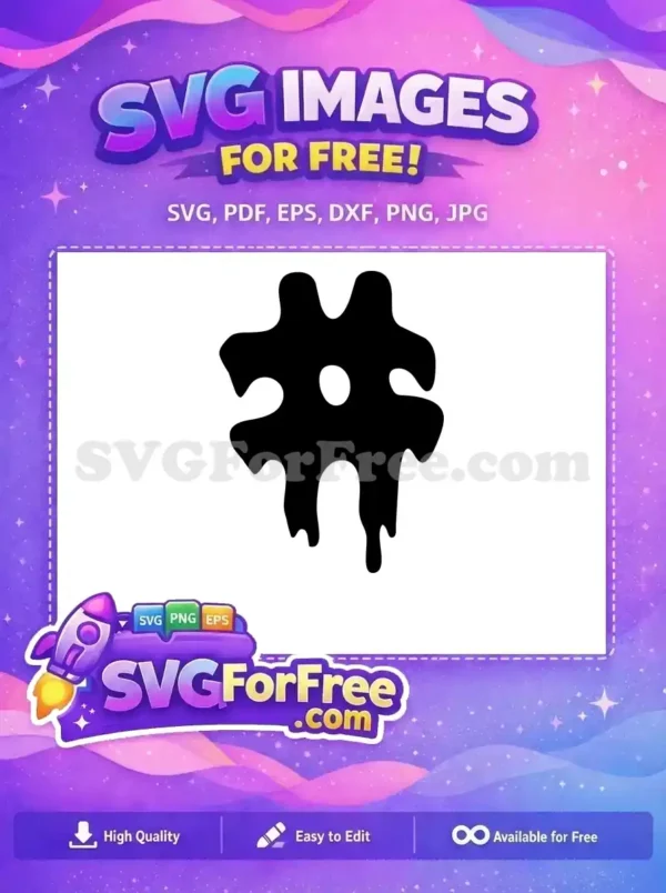 Free 1991 Grunge Blob SVG – Unique Abstract Design Download A free 1991-style abstract black blob SVG, resembling a melting hashtag with a central hole, offering a unique, free grunge design.