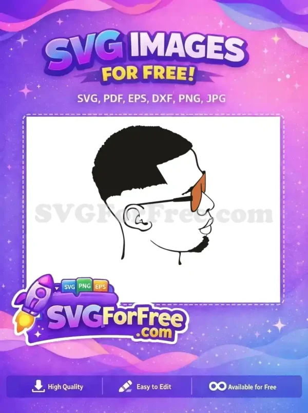 A free design of a man's profile, featuring a cool haircut and stylish sunglasses, ready for your creative projects. Download this free SVG.