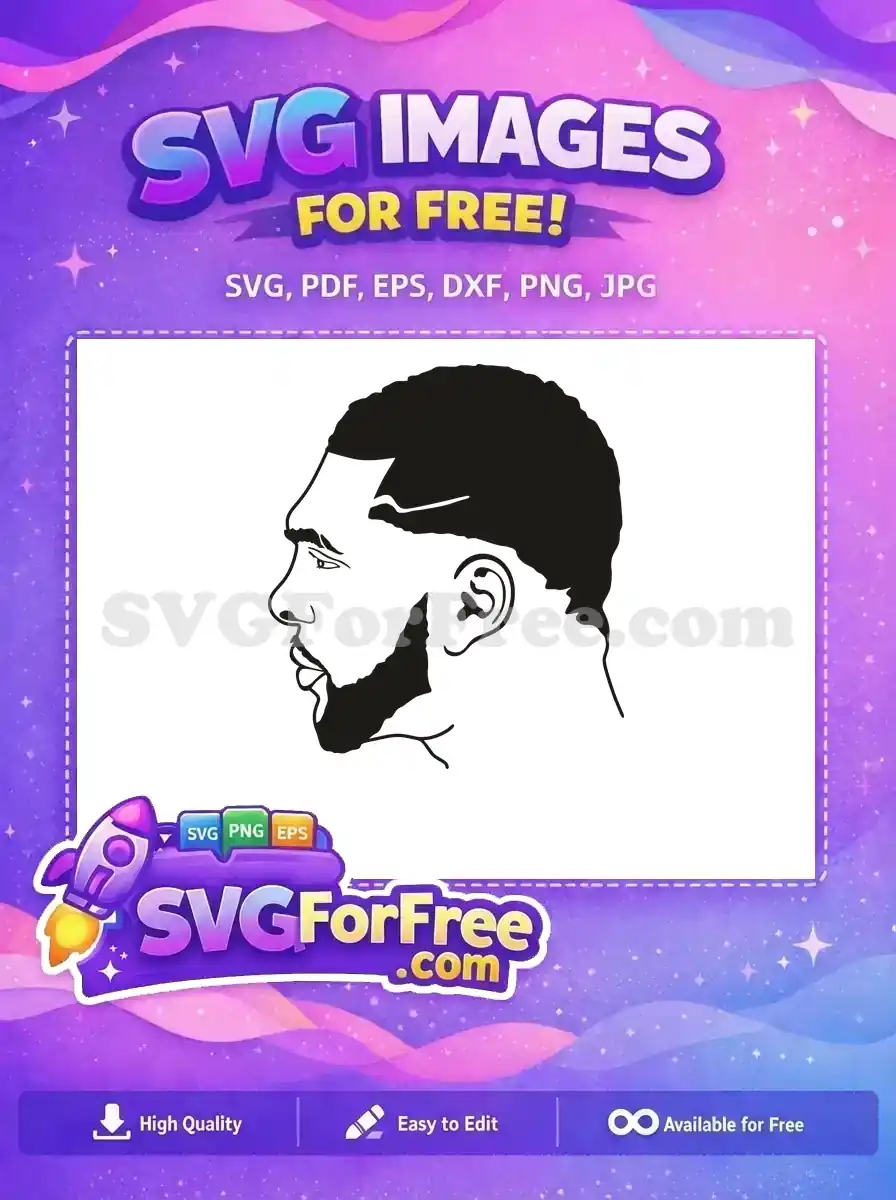 A compelling free design of a man's profile, featuring a bold beard and short hair, ideal for diverse projects. Free download!