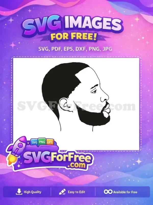 Free Male Profile SVG – Modern & Stylish Design for You A striking free SVG of a man's profile, featuring a modern haircut and beard, ideal for diverse projects.
