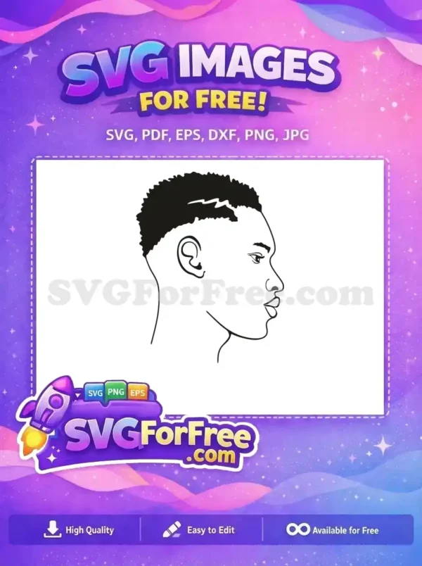 A free design featuring a black and white minimalist profile line art of a person with short, textured hair. Perfect for free creative projects.