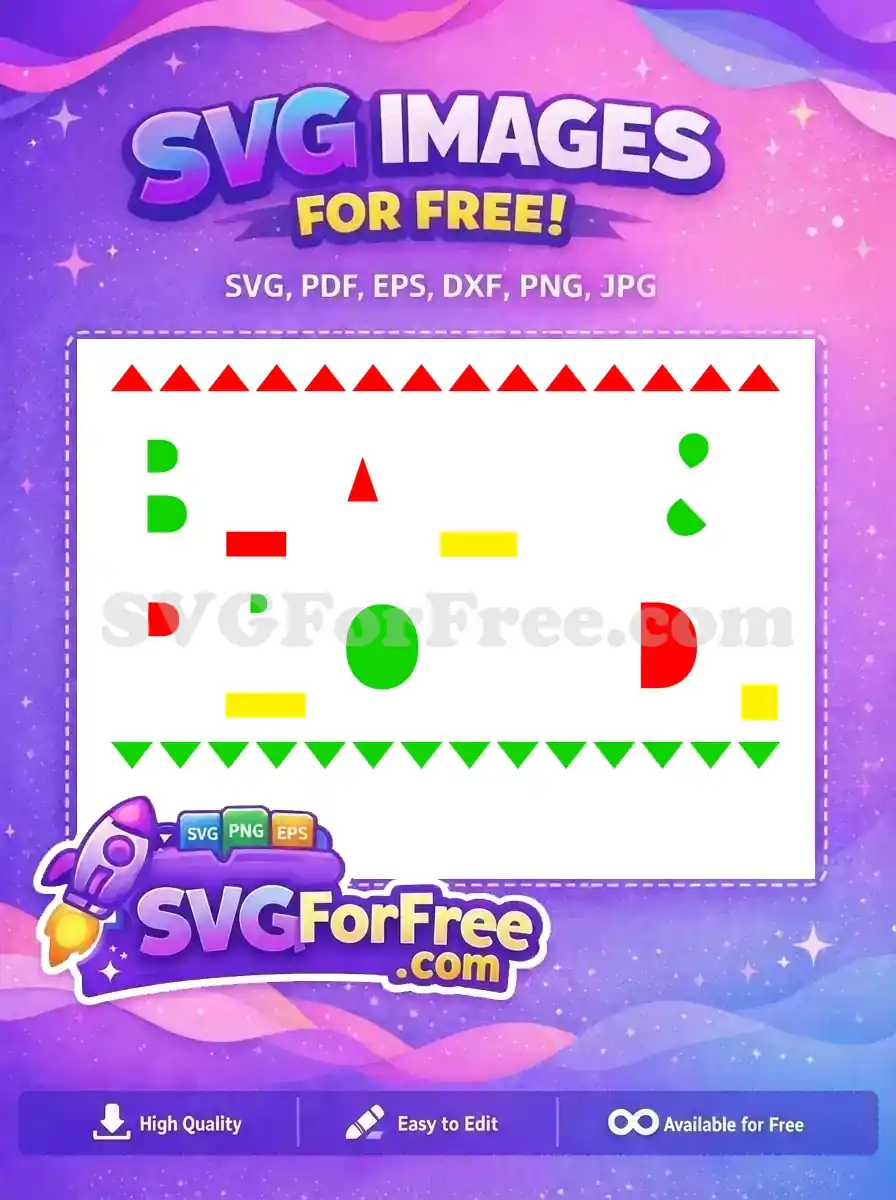 Explore this free abstract geometric SVG design featuring a playful arrangement of red, green, and yellow shapes. Ideal for various creative projects.