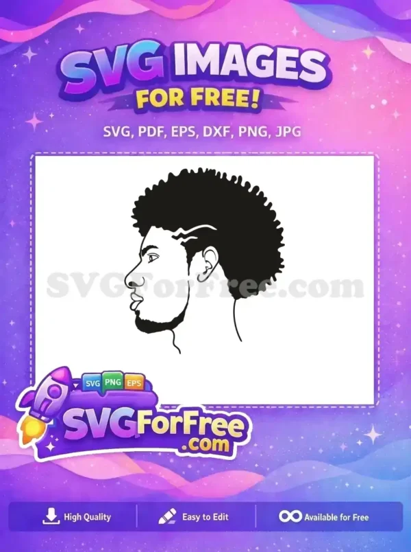 A stylish free design featuring a man's profile with an impressive afro and beard, ideal for diverse projects. Free download!