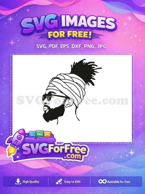 Free Turban Man SVG Design – Stylish & Expressive Free Art Free SVG of a man with a turban, dreadlocks, beard, and sunglasses. A cool, free design for personal use.