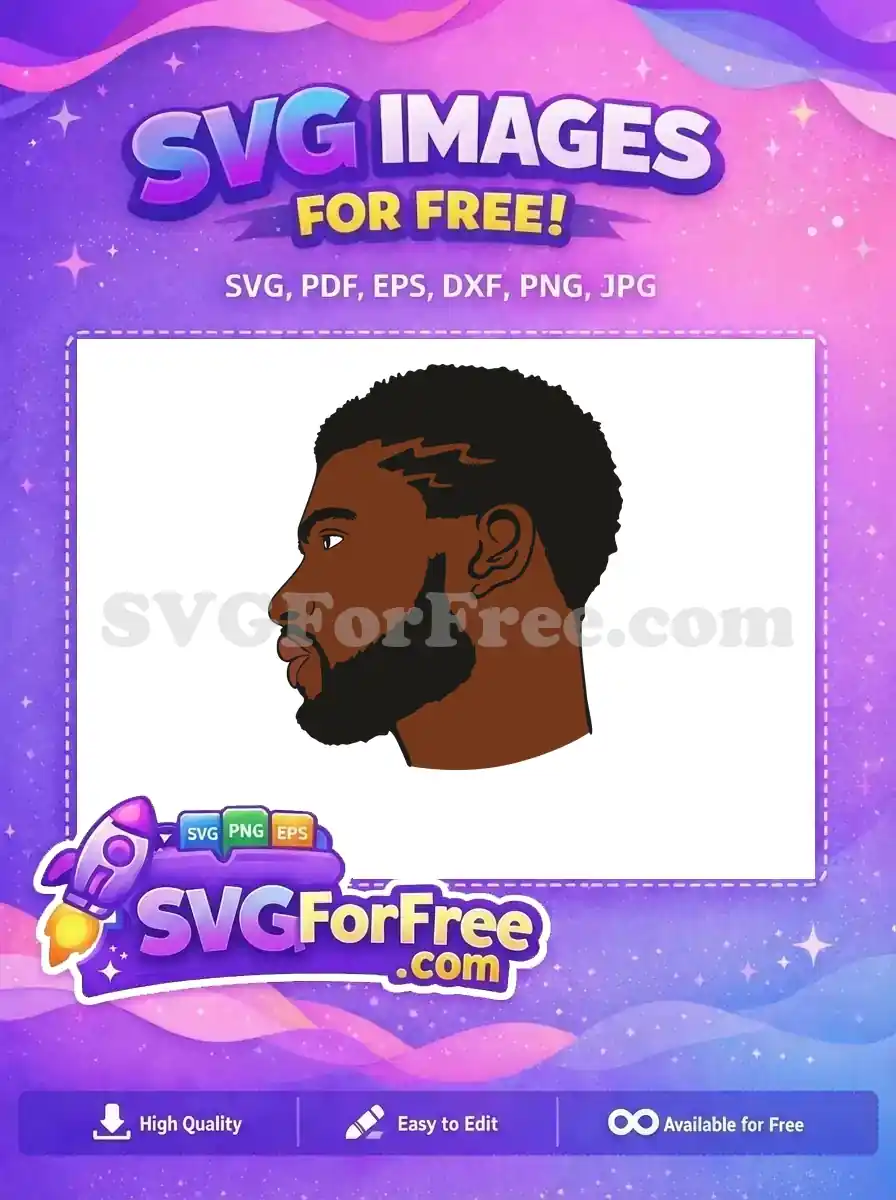Grab this free design: a man's left profile, dark skin, full beard, and textured afro hair. Perfect free SVG for diverse digital art.