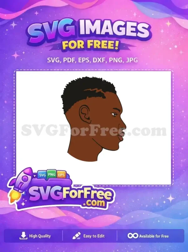A free vector profile of a young person with dark skin and textured black hair, facing right. Ideal for diverse graphic designs.
