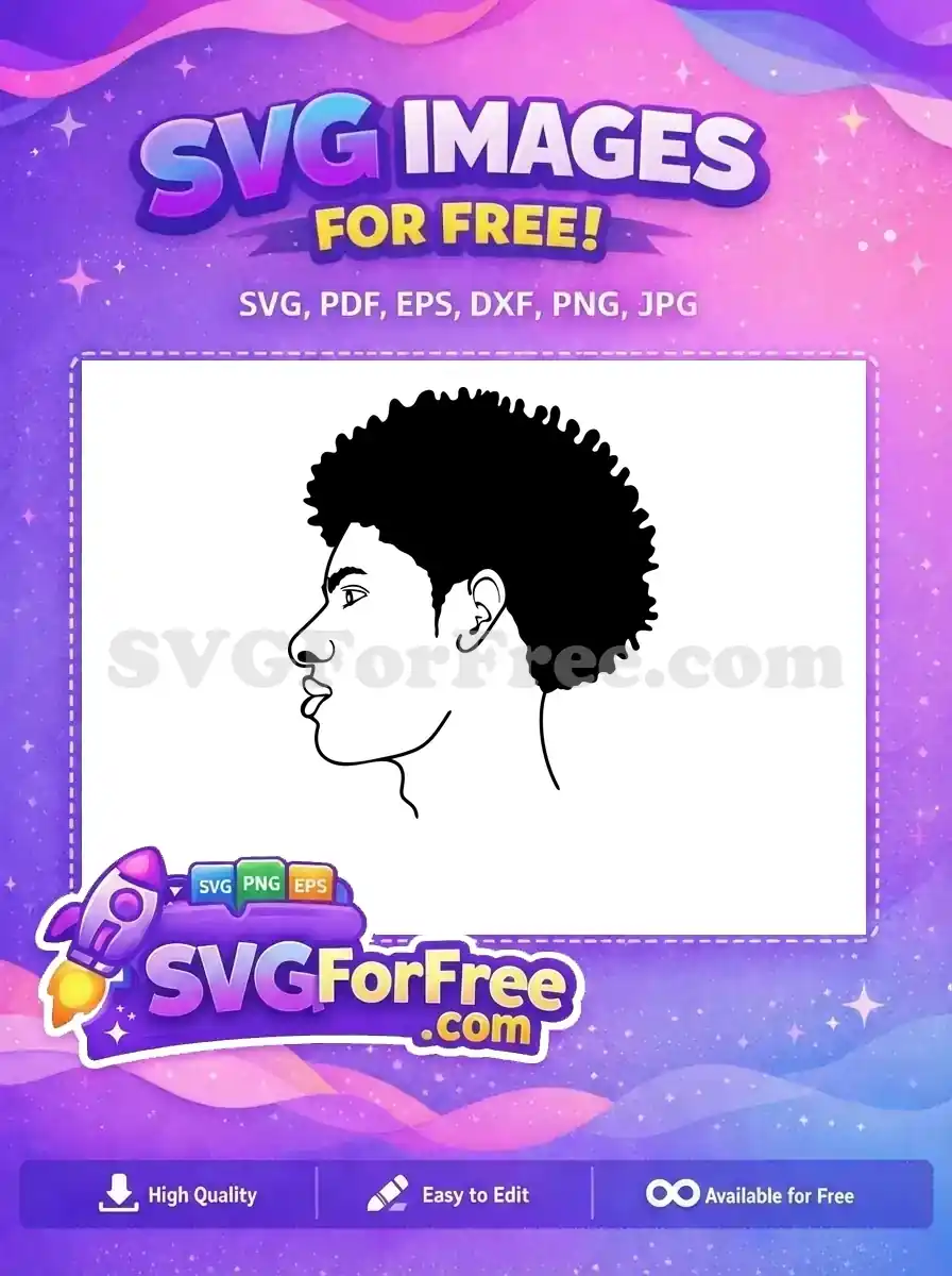 A free SVG of a head in profile with bold curly hair, offering a versatile design for creative projects.