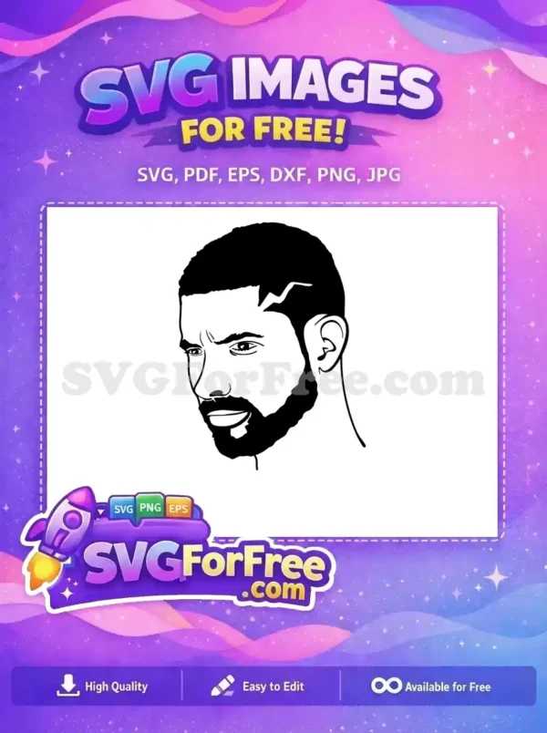 A striking free design of a man's face, featuring a beard, short hair, and an intense expression. Ideal for diverse creative projects.