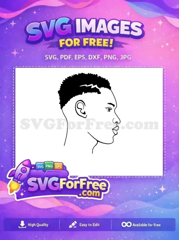 Free Modern Male Profile SVG: Stylish Fade Haircut Design A free SVG of a male profile, featuring a modern fade haircut, presented in clean black and white line art.