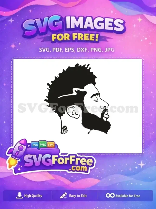 Free Stylish Man Profile SVG – Modern Free Vector Art A captivating free SVG profile of a man with a dynamic hairstyle and beard, ideal for any free graphic design project.