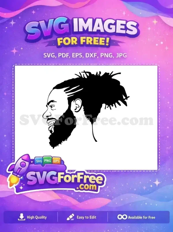 Free striking profile SVG of a man with a full beard and dreadlocks, showcasing a dynamic expression. A versatile free design asset.