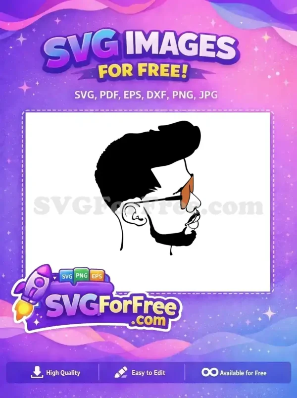 Free design: A stylish man's profile, featuring a trendy beard and cool sunglasses. This free SVG is perfect for diverse projects.