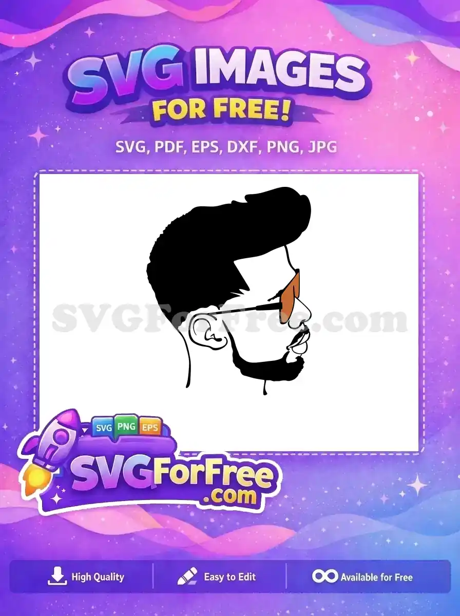 Free design: A stylish man's profile, featuring a trendy beard and cool sunglasses. This free SVG is perfect for diverse projects.