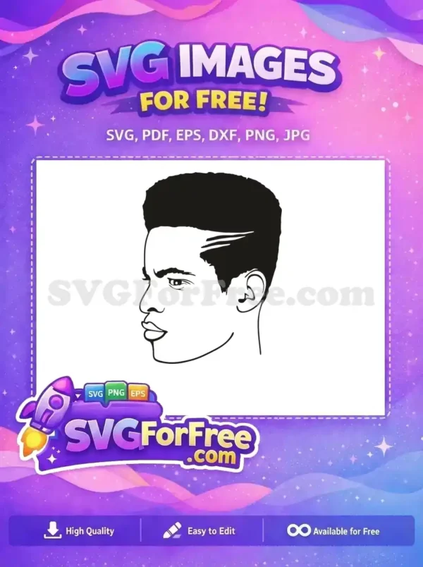 Free Profile Vector: Bold Hairstyle Design for Your Projects! A free, clean black and white SVG of a person's head in profile, featuring a bold flat-top hairstyle. Ideal for diverse creative projects.