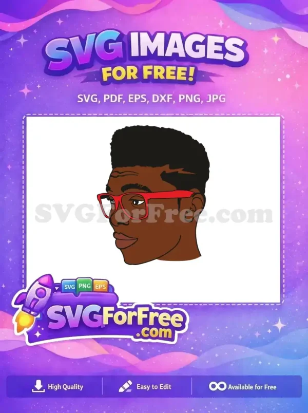 Free Afrocentric Style Vector: Red Glasses & Flat Top Design Free stylish vector illustration of a person with dark skin, red glasses, and a flat top haircut. Download now!