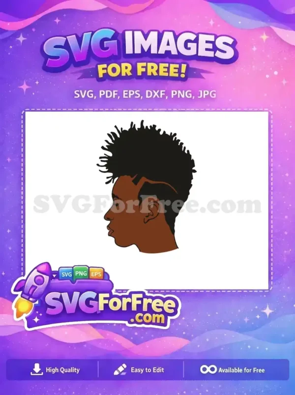 Free Stylized Profile SVG Design – Modern Afro Portrait A free design SVG of a male profile with dark skin and textured afro hair, ideal for diverse creative projects.