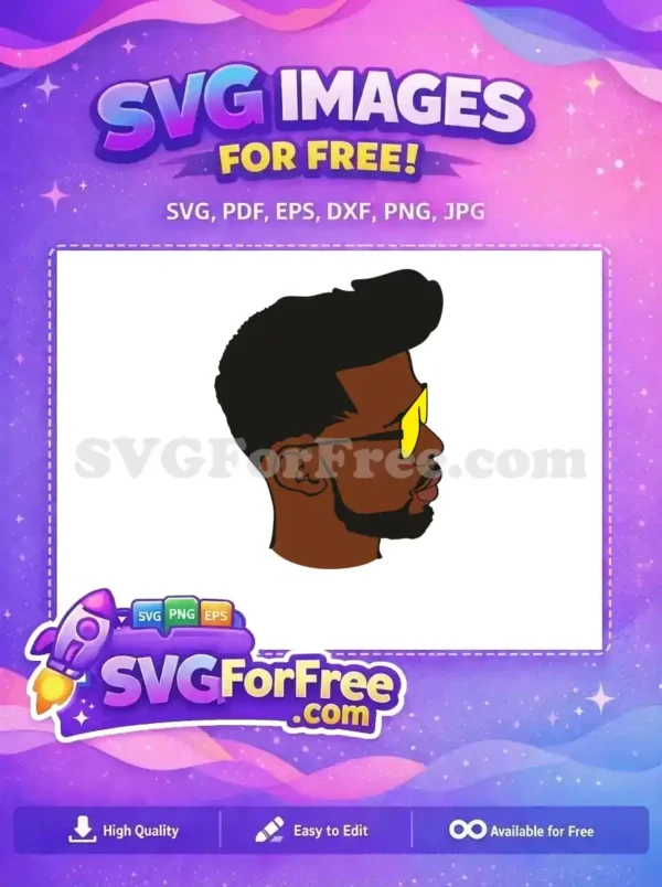 A free design showing a stylish African American man's profile with a beard and yellow sunglasses. This free vector is perfect for modern branding and diverse representation.