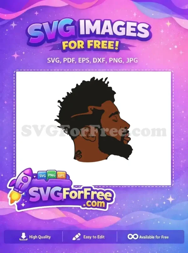 A striking free SVG of a Black man's side profile with an afro and beard, ideal for diverse projects. Get this free design!