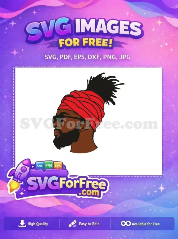 This free design features a stylish man with a red turban, dreadlocks, beard, and sunglasses, offered as a free SVG.