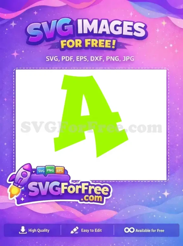 A free, vibrant lime green stylized capital letter 'A' with sharp angles and modern curves, ideal for free graphic projects.