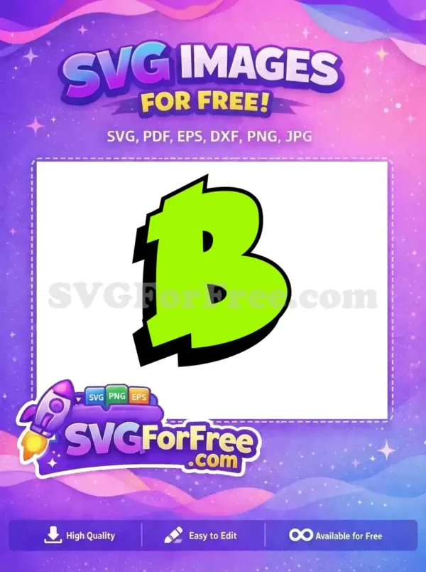 Free bold neon green letter 'B' SVG with a striking black shadow, perfect for free creative projects and designs.