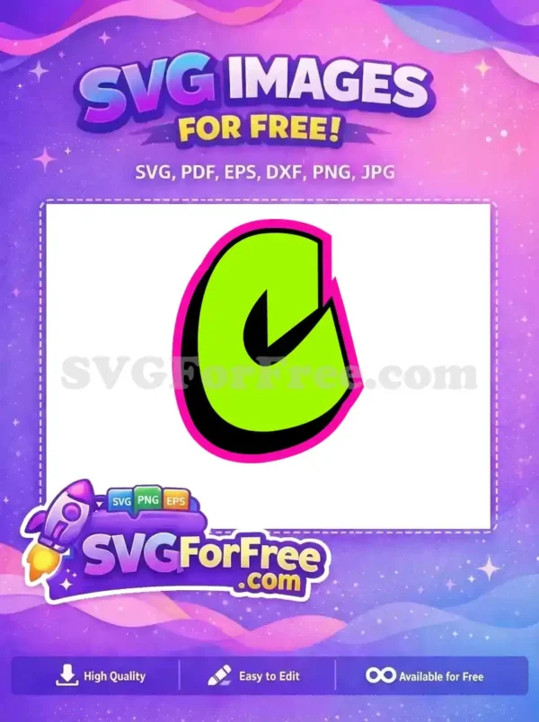 A free design featuring a bold, neon green letter 'C' with a thick black and bright pink outline, in a striking graffiti style.