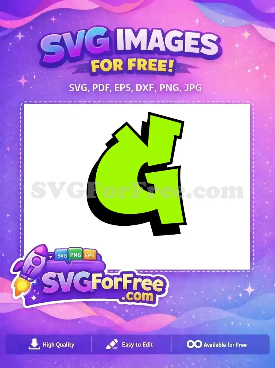 A dynamic, free graffiti-style letter 'G' in neon green with a strong black shadow, ideal for free digital art and bold statements.