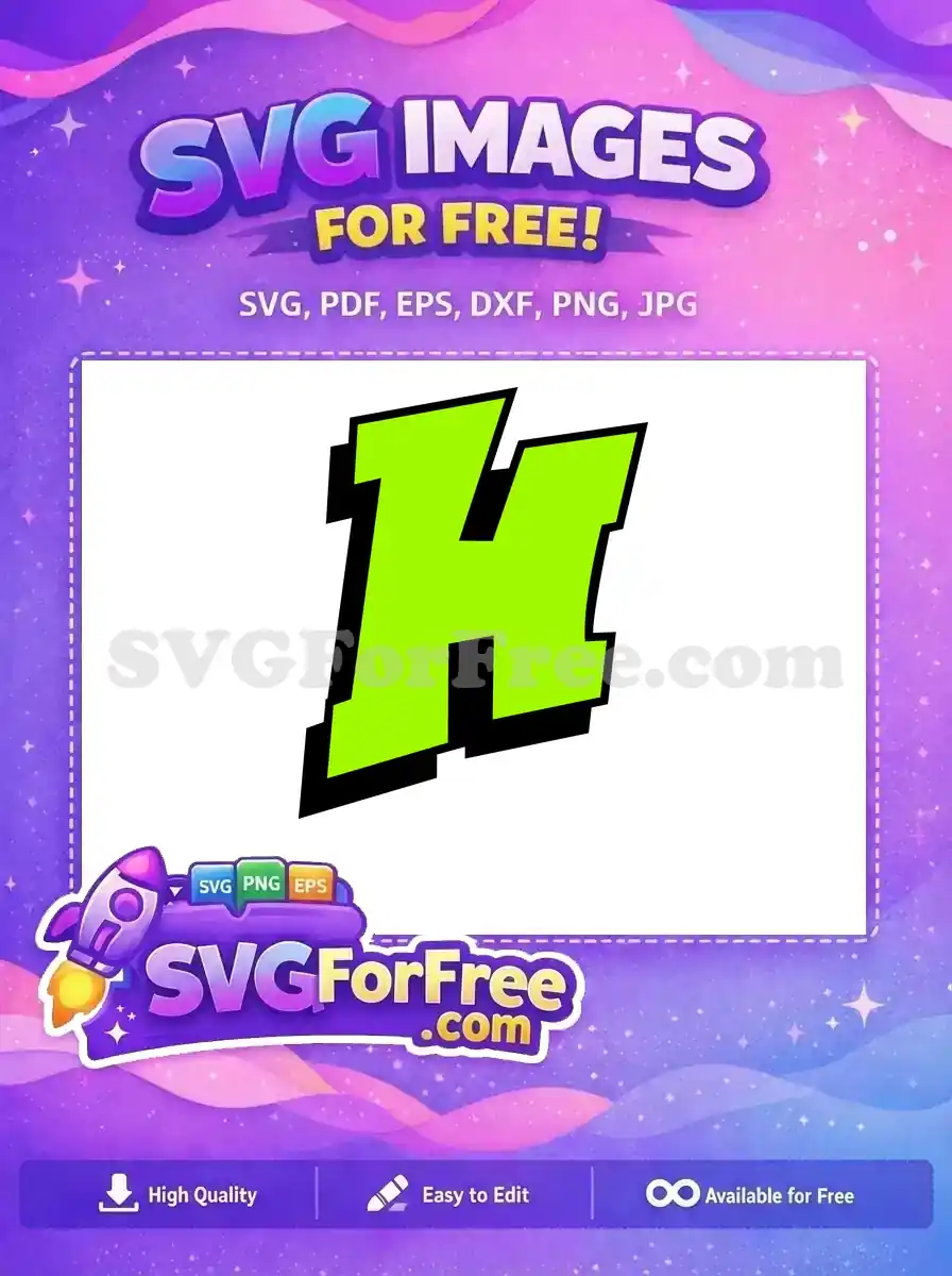 A free design featuring a bold, neon green letter 'H' with a strong black outline and dynamic shadow effect, ready for your creative projects. Download this free SVG today!