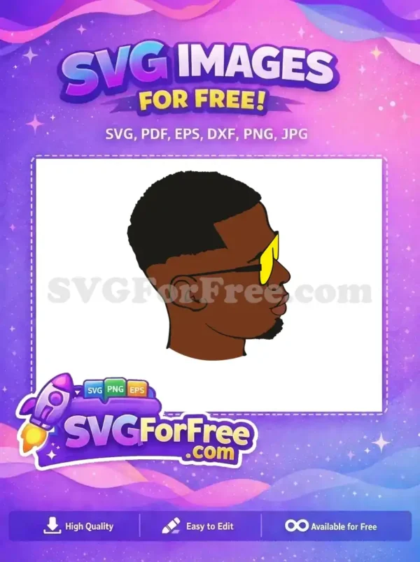 A free vector graphic of a stylish man's profile with dark skin, short hair, and bright yellow sunglasses.