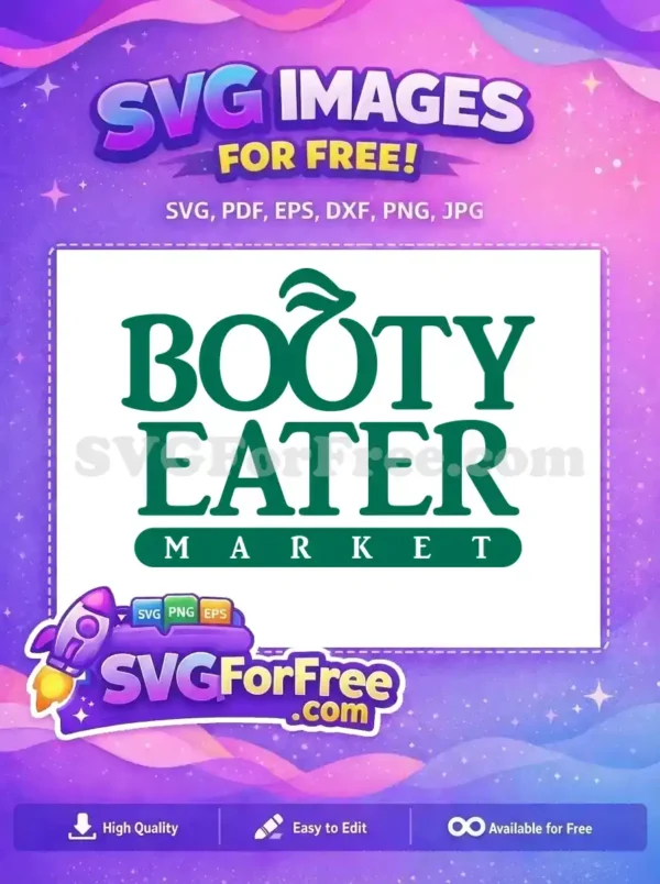 A free 'Booty Eater Market' logo, featuring dark green text with a stylized fruit-like 'O' in 'Booty'. This free design is striking.