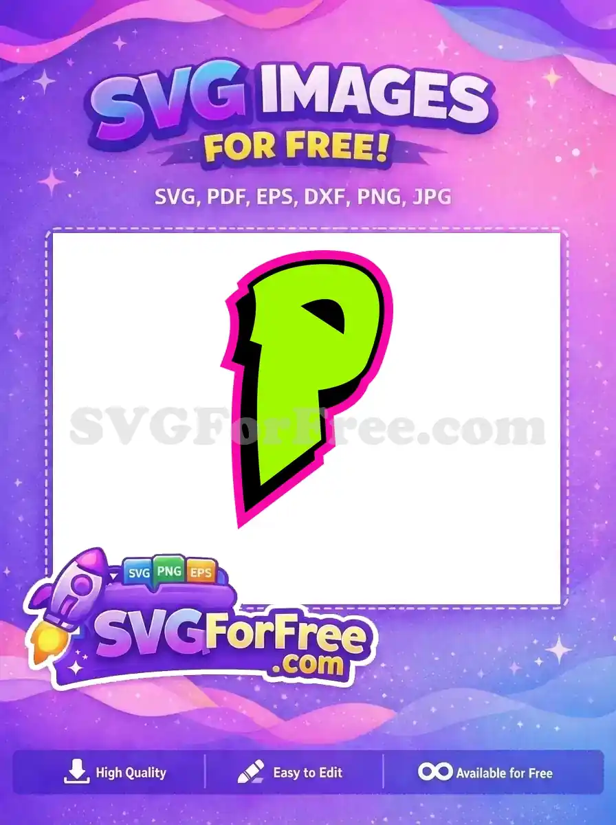 A free, bold neon green letter P with black and bright pink outlines, perfect for dynamic graphic designs.
