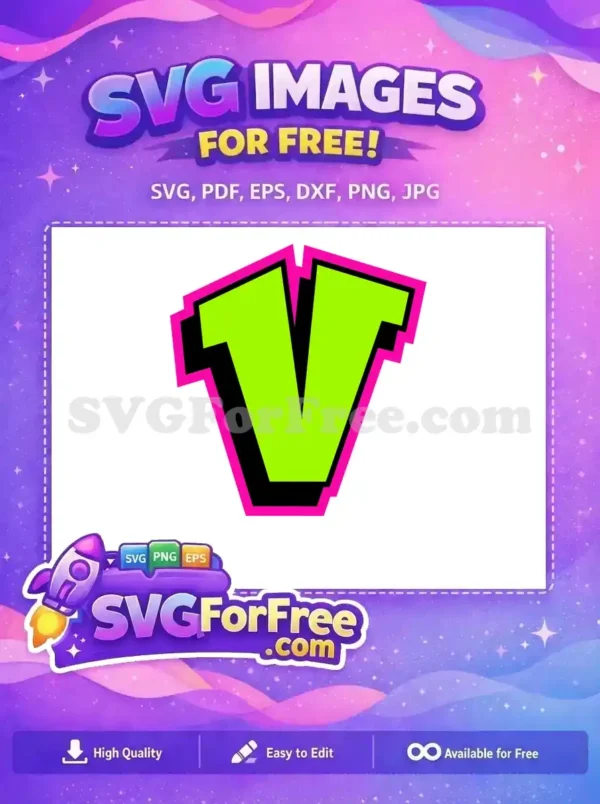 Download this free, eye-catching neon green and hot pink letter V SVG design. Ideal for bold, retro-themed projects.