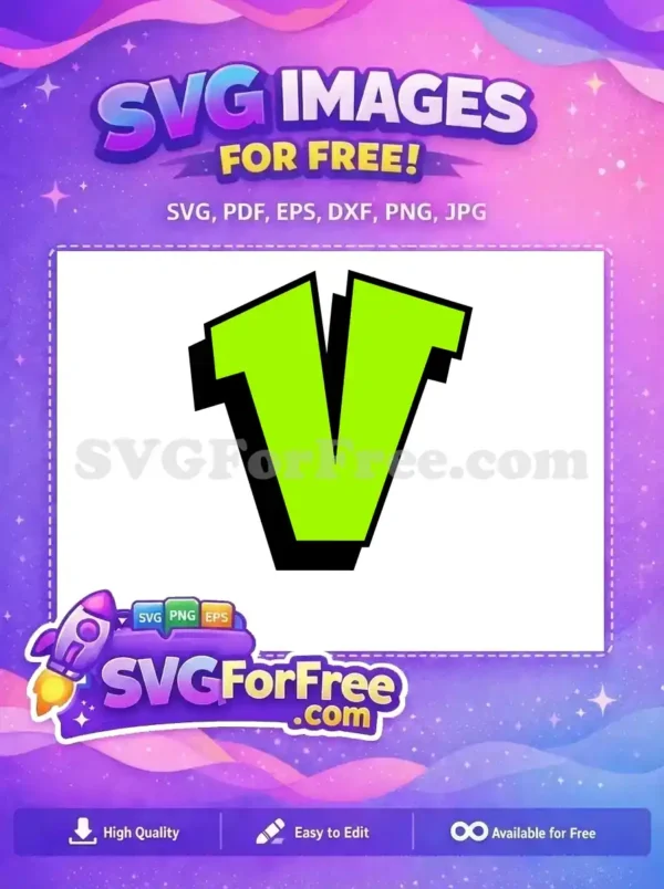 A free, bold neon green letter V SVG design with a cool black 3D shadow effect, ideal for modern projects. Download this free vector now!
