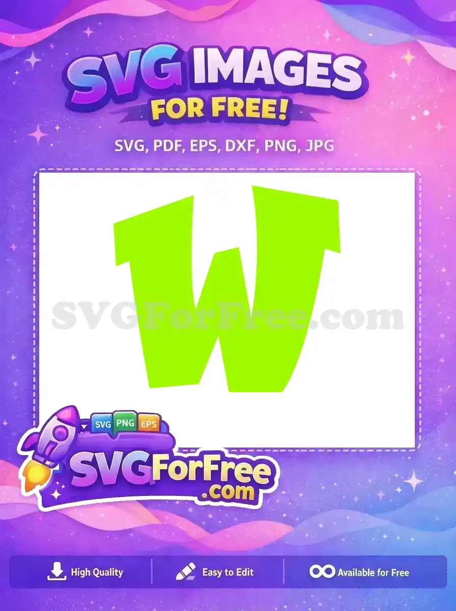 A free vibrant lime green letter 'W' with an irregular, playful shape, standing out against a white background. Download this free design!