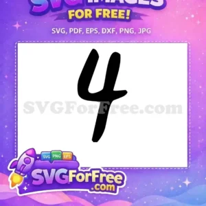 A free brushstroke-style black number 4 SVG design on a clean white background, ideal for various digital projects. This free graphic offers creative versatility for all your design needs.