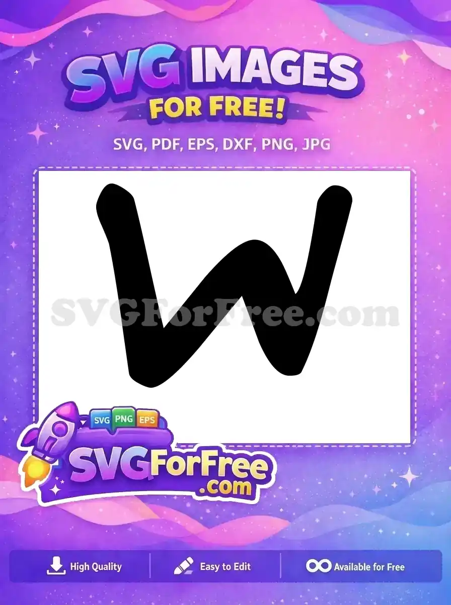 A free bold, black, stylized letter W SVG design, perfect for monograms, branding, or creative crafting projects.