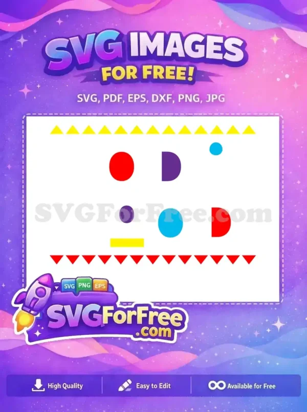 A vibrant free design featuring a playful arrangement of colorful geometric shapes like circles, semicircles, and triangles.