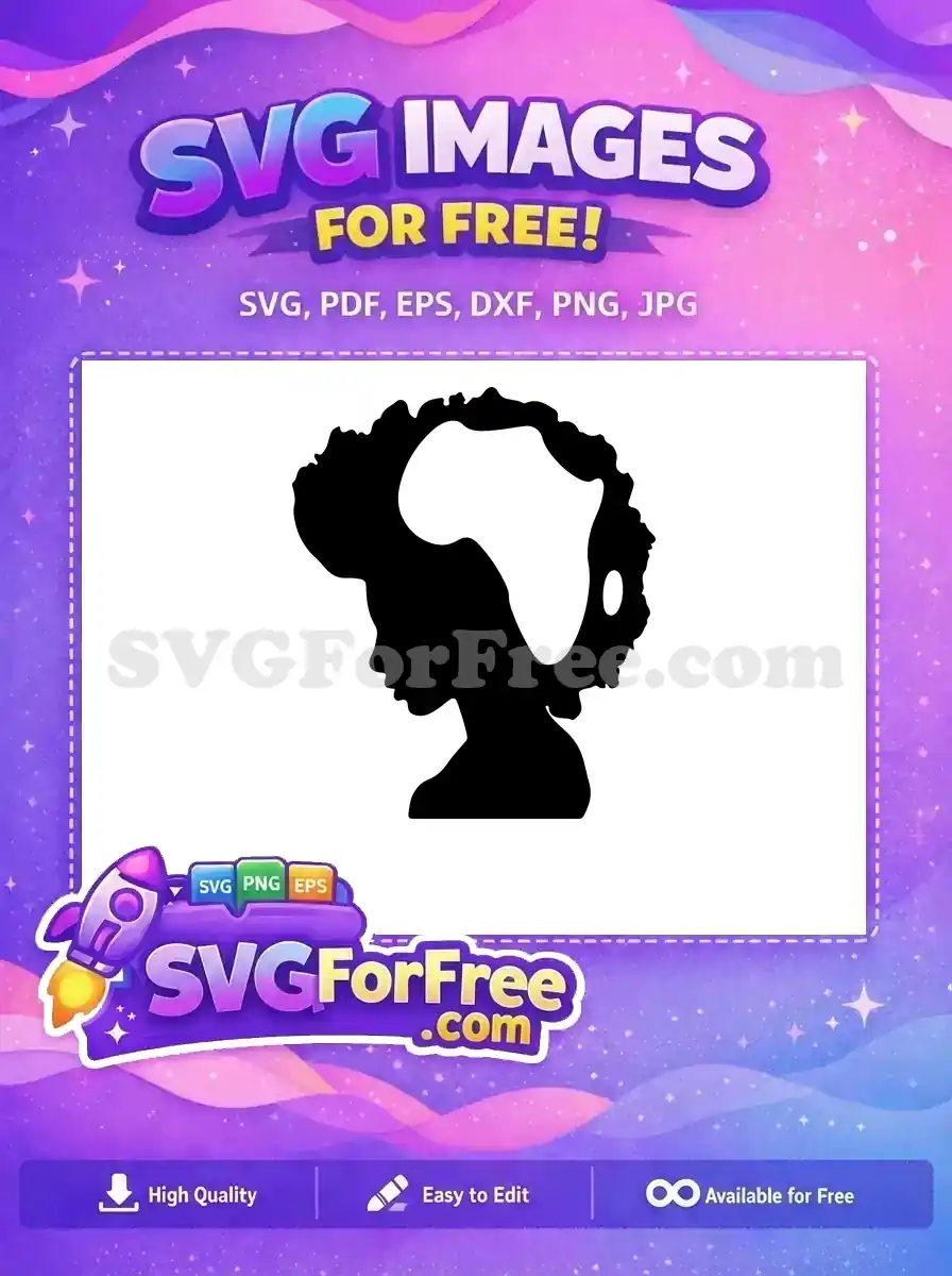 A free design of a Black woman's silhouette with an Afro, featuring the continent of Africa in negative space. Download this free SVG today!
