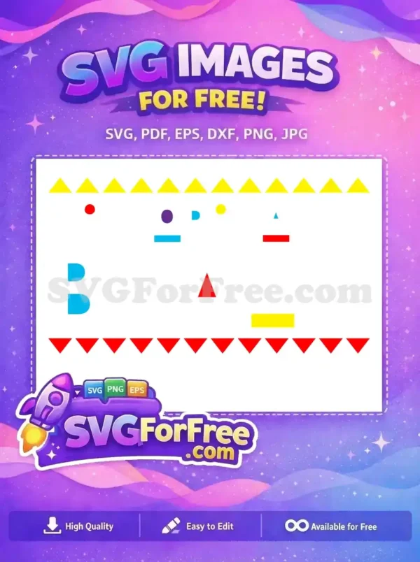 A free design featuring diverse colorful geometric shapes like triangles, circles, and rectangles, arranged playfully on white.