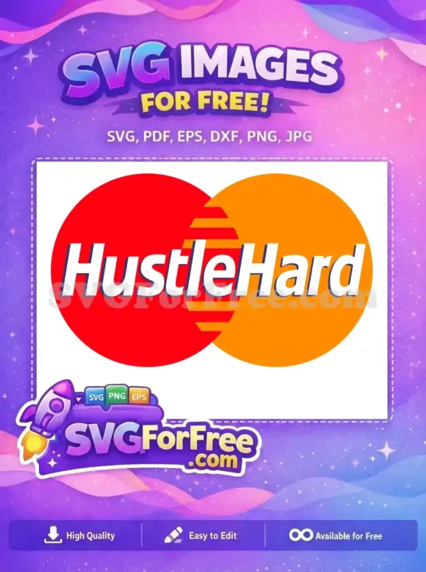 A free design featuring the 'HustleHard' logo, styled with red and orange overlapping circles, reminiscent of a famous credit card brand. This free vector is ideal for motivational projects.
