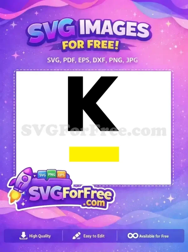 Free K Letter & Yellow Bar SVG Design for Creativity A bold, black letter K free SVG design, featuring a vibrant yellow horizontal stripe below, perfect for diverse free creative projects.