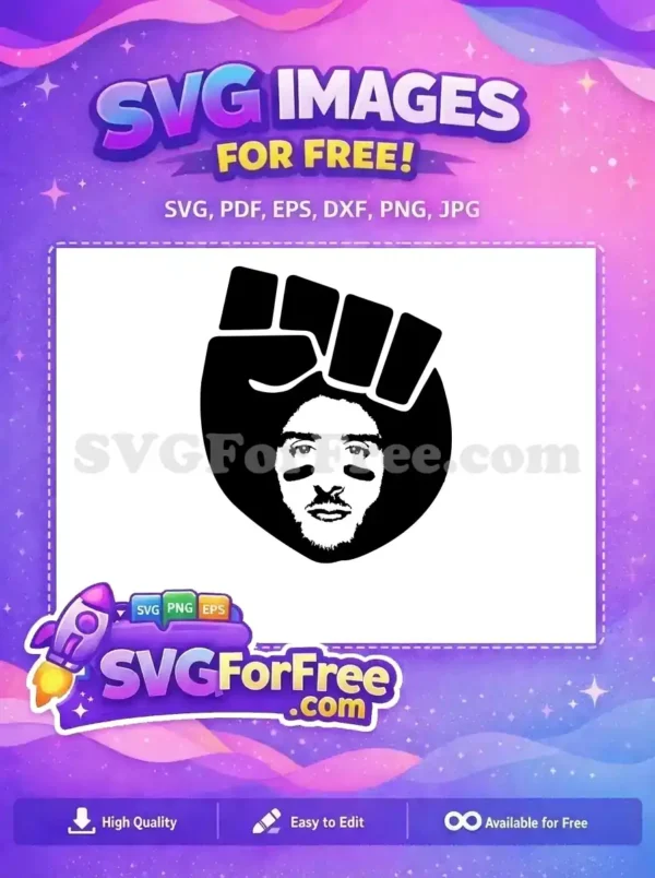 Free design: A bold black power fist with a stylized face, possibly Kaepernick, conveying protest and unity.