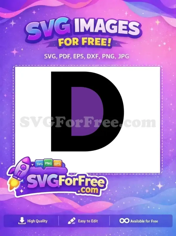 A striking free design featuring a bold black letter D with a vibrant purple semi-circle, ideal for digital projects.
