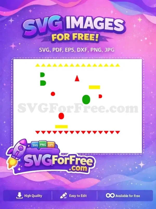 Explore this free geometric abstract SVG design, featuring colorful shapes like circles, triangles, and rectangles on white. Perfect for various projects.